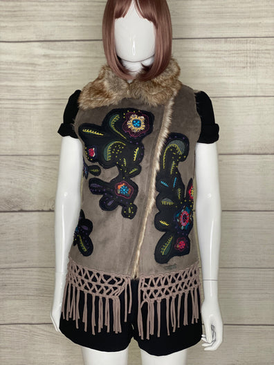 Faux Fur Embroidered Boho Gilet